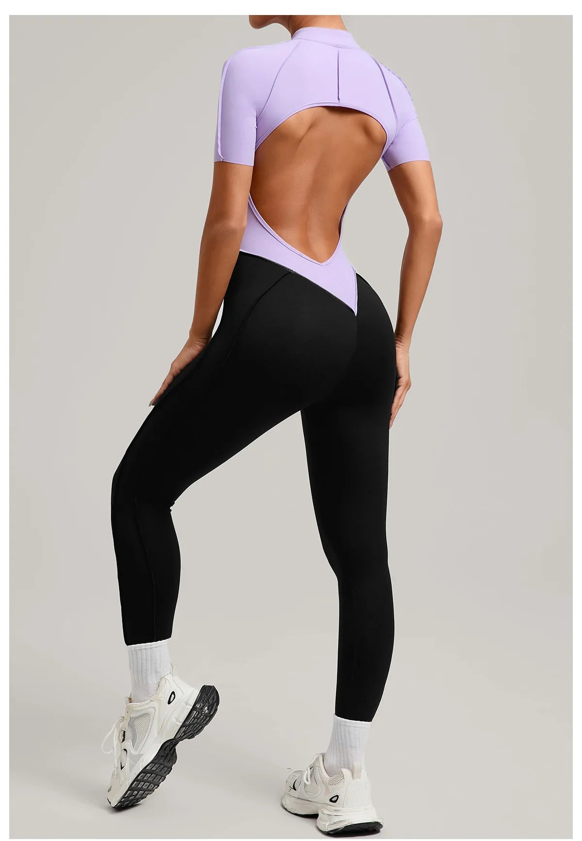 SOISOU Zipper Jumpsuit Women Nylon Clothing Sportswear Woman Gym Yoga Sport Sets Short Sleeve Workout Sets Women Tracksuit