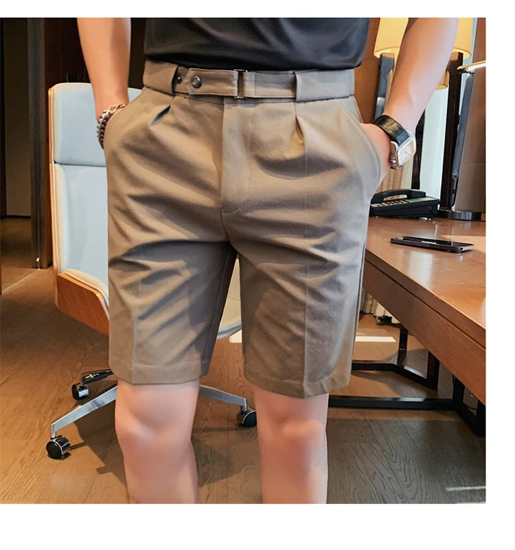 4 Color Summer British Style Suit Shorts 2023 Men Naples Business Casual Slim Fit Short Pant Fashion Slim Fit Solid Color Pants