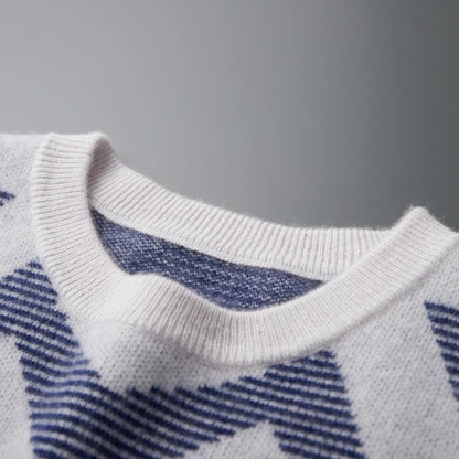 Men's Autumn Winter New 100% Cashmere O-Neck Sweater Fashion Knitted Jacquard Pullover Top Color blocked Thickened Men's Wear