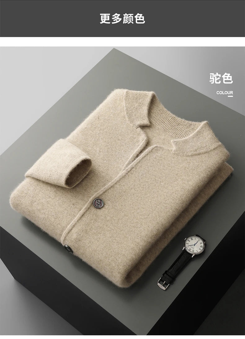 DjzDsm New Autumn Winter Men's 100% Pure Cashmere Thick Button Cardigan Set Cashmere Knitted Casual Shorts 2-Piece Set Clothing