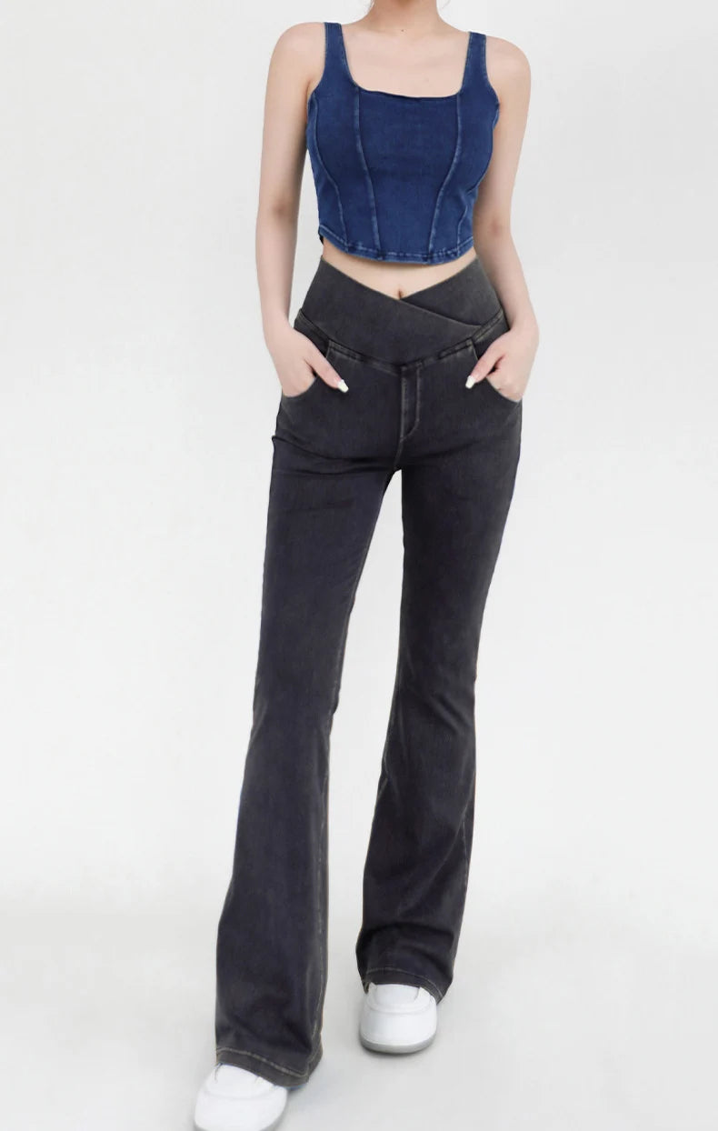 SOISOU Sexy Jeans For Women Leggings Yoga Pants Denim Bell-bottoms Soft Elastic Breathable High waist 4 Pockets Women's Pants