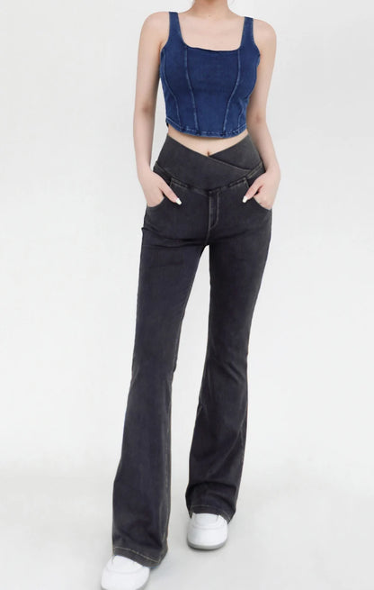 SOISOU Sexy Jeans For Women Leggings Yoga Pants Denim Bell-bottoms Soft Elastic Breathable High waist 4 Pockets Women's Pants