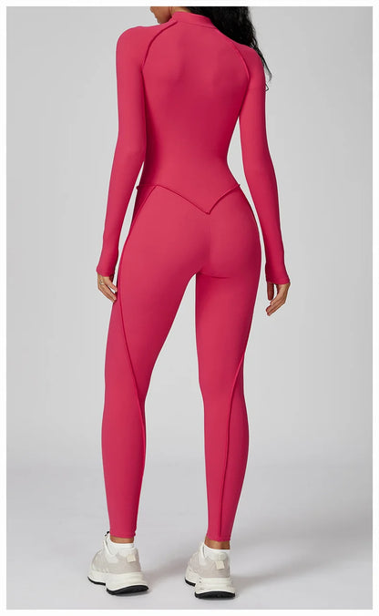 TRY TO BN Gym Jumpsuit Half Zipper Sports Stripe Fitness Bodysuit One-Piece Workout Activewear Tights Woman Suits Yoga Clothing