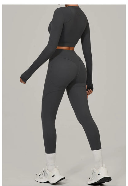 SWELTERING Yoga Suit Women Tracksuit 2PCS Sports Set Fitness Set Quick-Drying Gym Set Running Workout Long Sleeve Yoga Clothing
