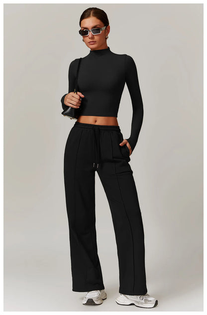 Hearuisavy Winter Pocket High Waist Jogger Sports Pants Female Fitness Gym Pants Casual Loose Sweatpants Wide Leg Trousers