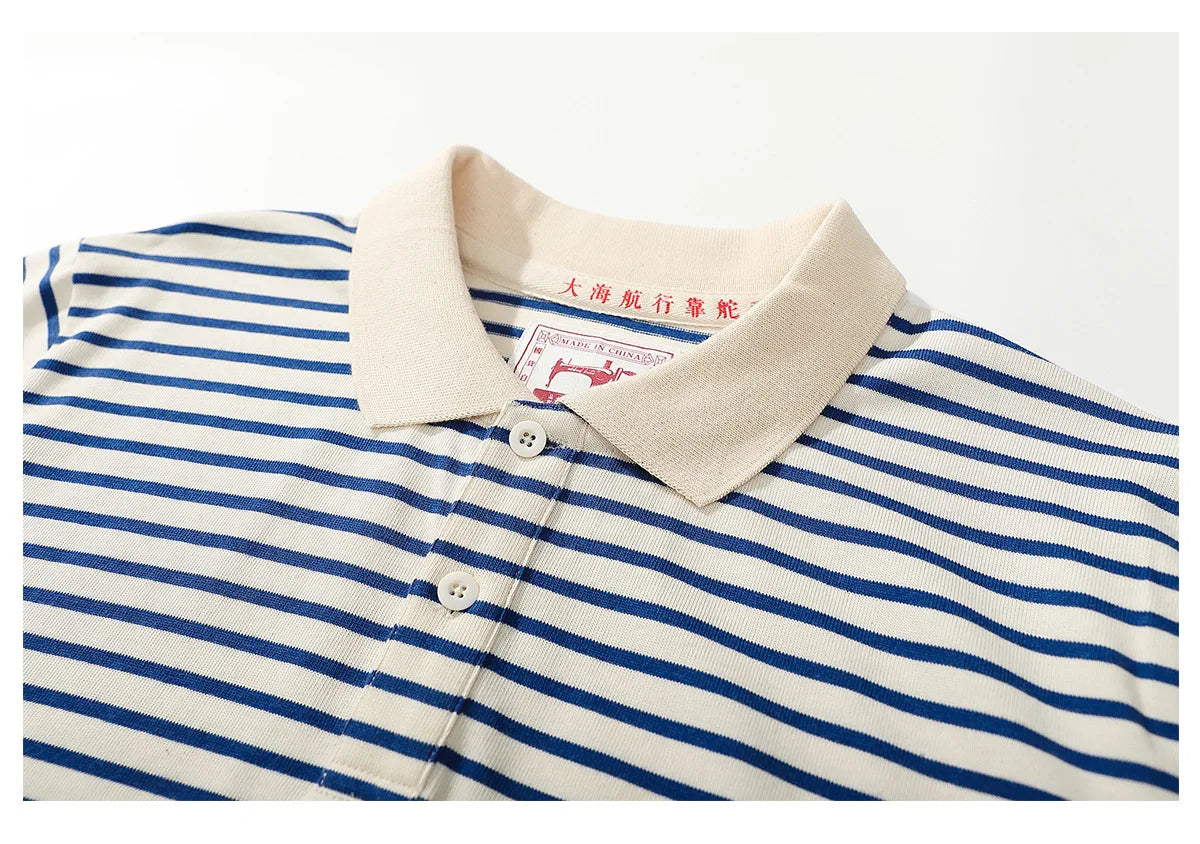 Summer Men's T-shirt, Sea Soul Polo Shirt, Short Sleeved Men's Cotton Loose Casual Striped T-shirt, Fashionable Men's Clothing