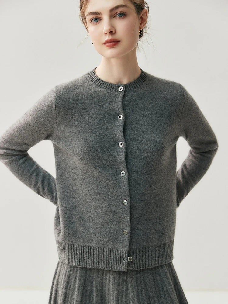 CHICUU Autumn Winter Women Thick O-neck Cardigan Basic Simple 100% Cashmere Sweater Solid Long Sleeve Cardigan Coat Knitwear