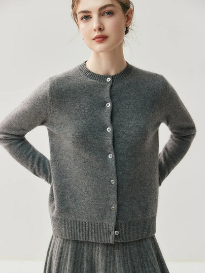 CHICUU Autumn Winter Women Thick O-neck Cardigan Basic Simple 100% Cashmere Sweater Solid Long Sleeve Cardigan Coat Knitwear