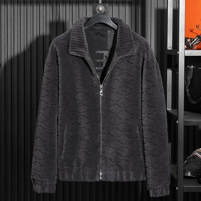 YOLANFAIRY Winter 100% Sheep Shearing Jacket Man Clothing Fashion Stand Collar Granular Lamb Fur Coat Men's Jackets chaqueta