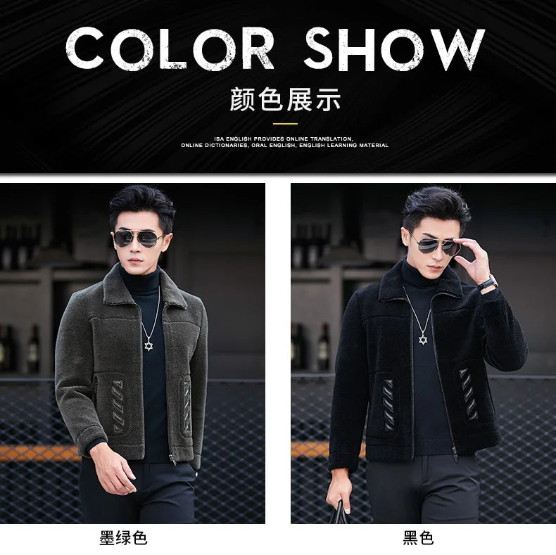 YOLANFAIRY Genuine Leather Men Sheep Sheared Grain Lamb Fur Coat Men Real Woolen Jackets Men's Clothing Mens Fur Jacket Coat
