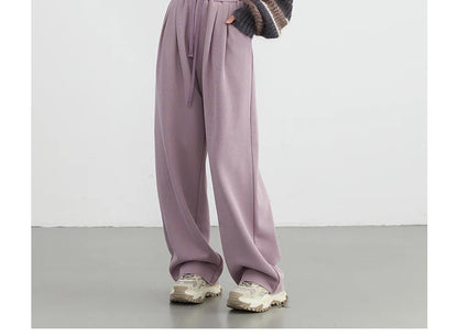 CHIC VEN Women's Pant Streetwear Solid Loose New Drawstring Sports Casual Trousers High Waisted Pants Autumn Winter 2025