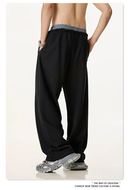Custom LOGO Men's 2025 Summer 280G American Neutral Wind Splicing Double Waist Wide Leg Pants Sports Straight Couple Sweatpants