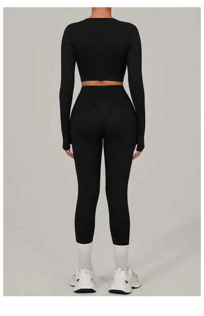SWELTERING Yoga Suit Women Tracksuit 2PCS Sports Set Fitness Set Quick-Drying Gym Set Running Workout Long Sleeve Yoga Clothing