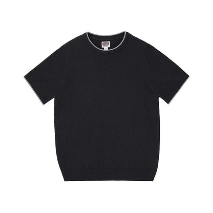 Light Luxury Cashmere Blend Anti Pilling Knitted Short Sleeved Round Neck T-shirt for Men, Retro Casual Business Summer Shirt