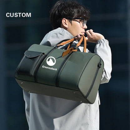 Custom Large Capacity Travel bag Totes Waterproof Crossbody Bag Man  Leather Travel Bag Handheld Bag print logo Business Handbag