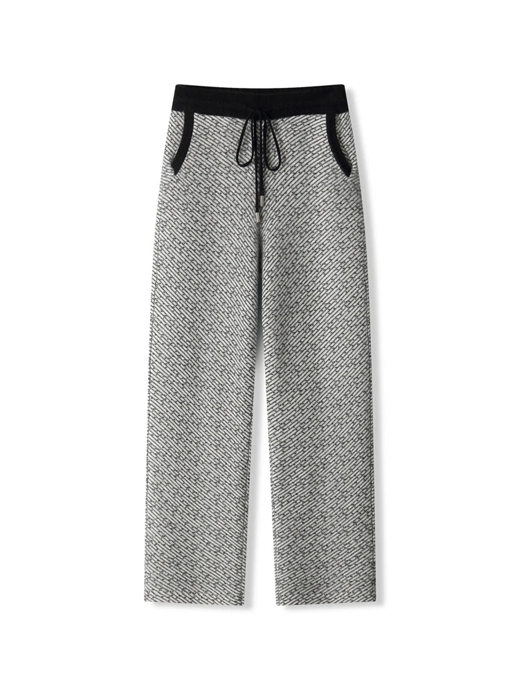 Soft 100% Merino Wool Straight-leg Pants For Men Jacquard Warm Knitted Pants Autumn Winter Thick Bottom Wear