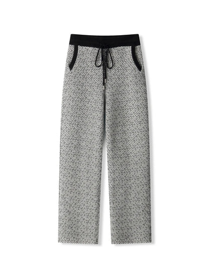 Soft 100% Merino Wool Straight-leg Pants For Men Jacquard Warm Knitted Pants Autumn Winter Thick Bottom Wear