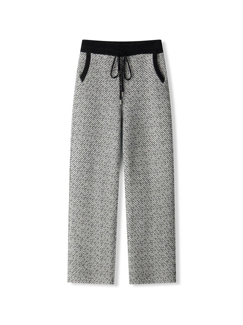 Soft 100% Merino Wool Straight-leg Pants For Men Jacquard Warm Knitted Pants Autumn Winter Thick Bottom Wear