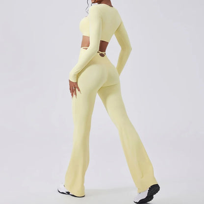 Cloud Hide Brown Yoga Suit Gym Woman Fitness Set Long Sleeve Sports Tracksuit Top Pants Workout Pilates Outfits Running Clothes