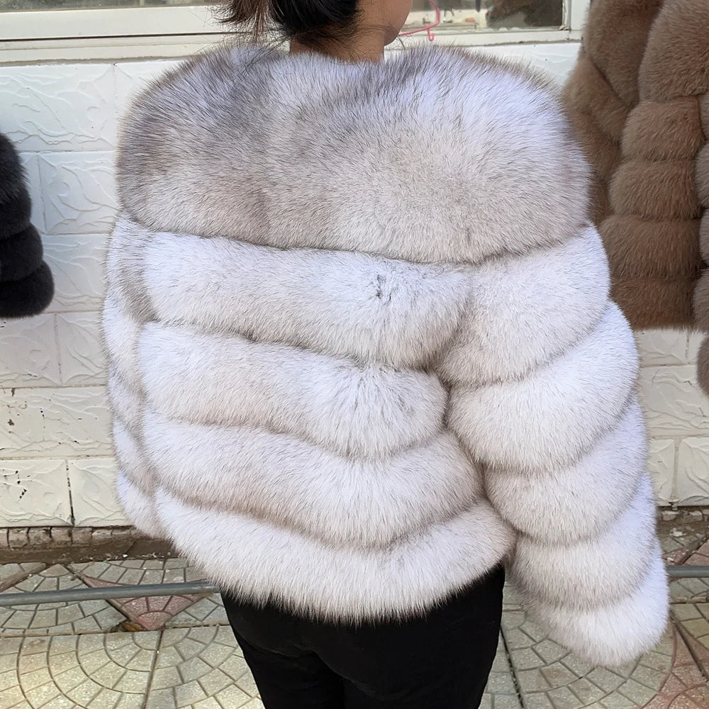 QUEENTINA Fox Fur Coat Real Winter Women'S Fashion Brown 2025 Leather And Skin Clothing Natural New In Coats & Jackets Outerwear