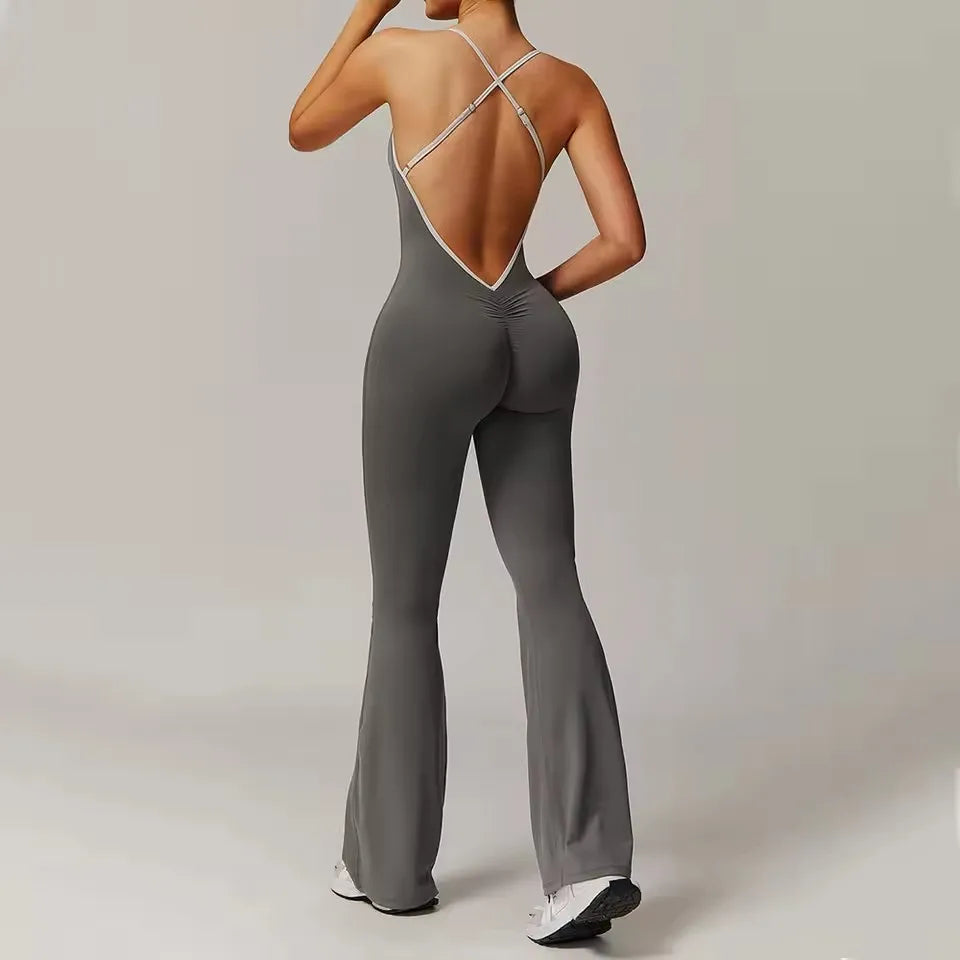 One-Piece Back V-Neck Sexy Suit Gym Set Women Training Suit Sportswear Women Sports Suit Fitness Rompers Stretch Training Suits