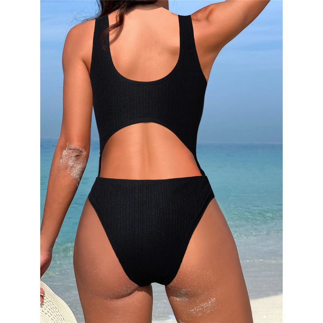 Diamond Rhinestones Tummy Cut Out Women Swimwear One Piece Swimsuit Female Knotted High Leg Cut Bather Bathing Suit Swim V6295