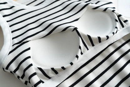 2026 Summer New Women's Tank Top Pajamas All Cotton with Chest Pads Tank Top with Stripe Sports Bottom Short Home Fur Ladies