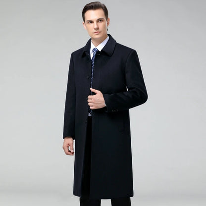 100% Cashmere Jacket Men Casual Business Men's Winter Coats Polo Collar Single Breasted Windbreaker Coat Casaco Masculino