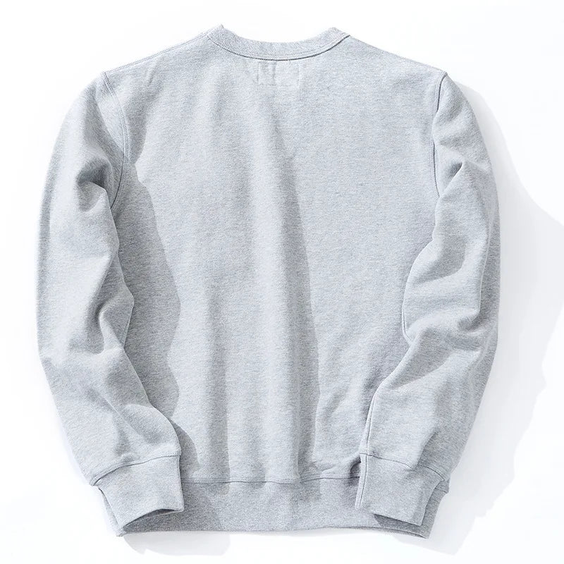 Men's Amekaji 490g Heavyweight French Terry Sweatshirt - Solid Color Crew Neck Pullover Kangaroo Pocket Thick Hoodie