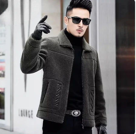 YOLANFAIRY Genuine Leather Men Sheep Sheared Grain Lamb Fur Coat Men Real Woolen Jackets Men's Clothing Mens Fur Jacket Coat
