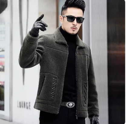 YOLANFAIRY Genuine Leather Men Sheep Sheared Grain Lamb Fur Coat Men Real Woolen Jackets Men's Clothing Mens Fur Jacket Coat