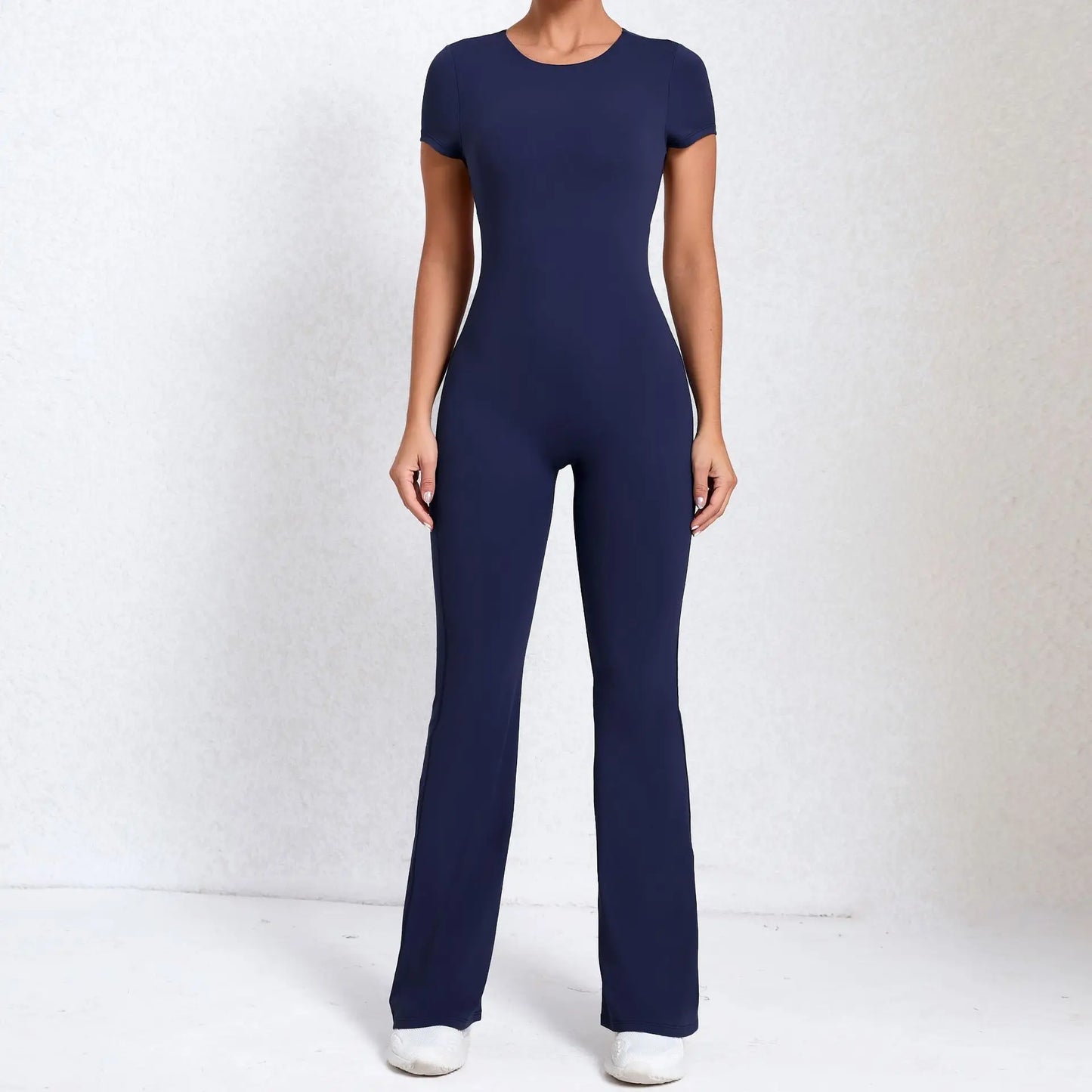 Women's Tracksuit Yoga Set Backless Jumpsuits Back V One Piece Fitness Rompers Short Sleeves Sportswear Gym Set Workout Clothes