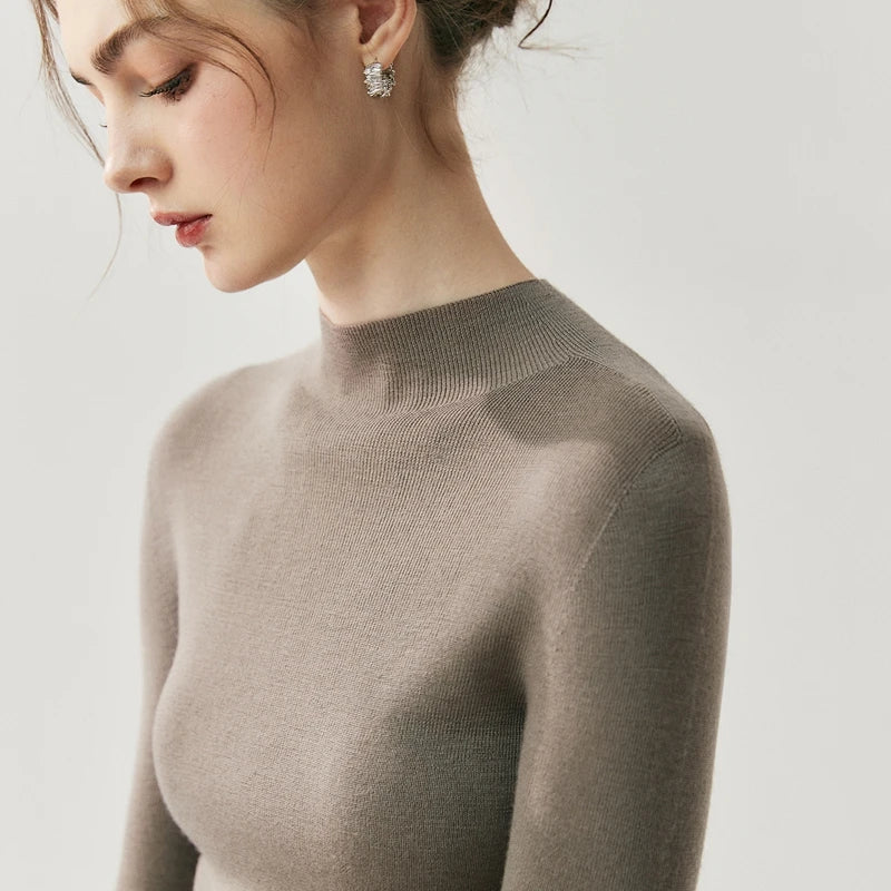 CHICUU Women 100% Wool Sweater Machine Washable Mock Neck Pullover 18-Thread Worsted Cashmere Knitwear   Autumn Winter Clothes