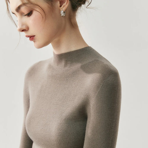 CHICUU Women 100% Wool Sweater Machine Washable Mock Neck Pullover 18-Thread Worsted Cashmere Knitwear   Autumn Winter Clothes