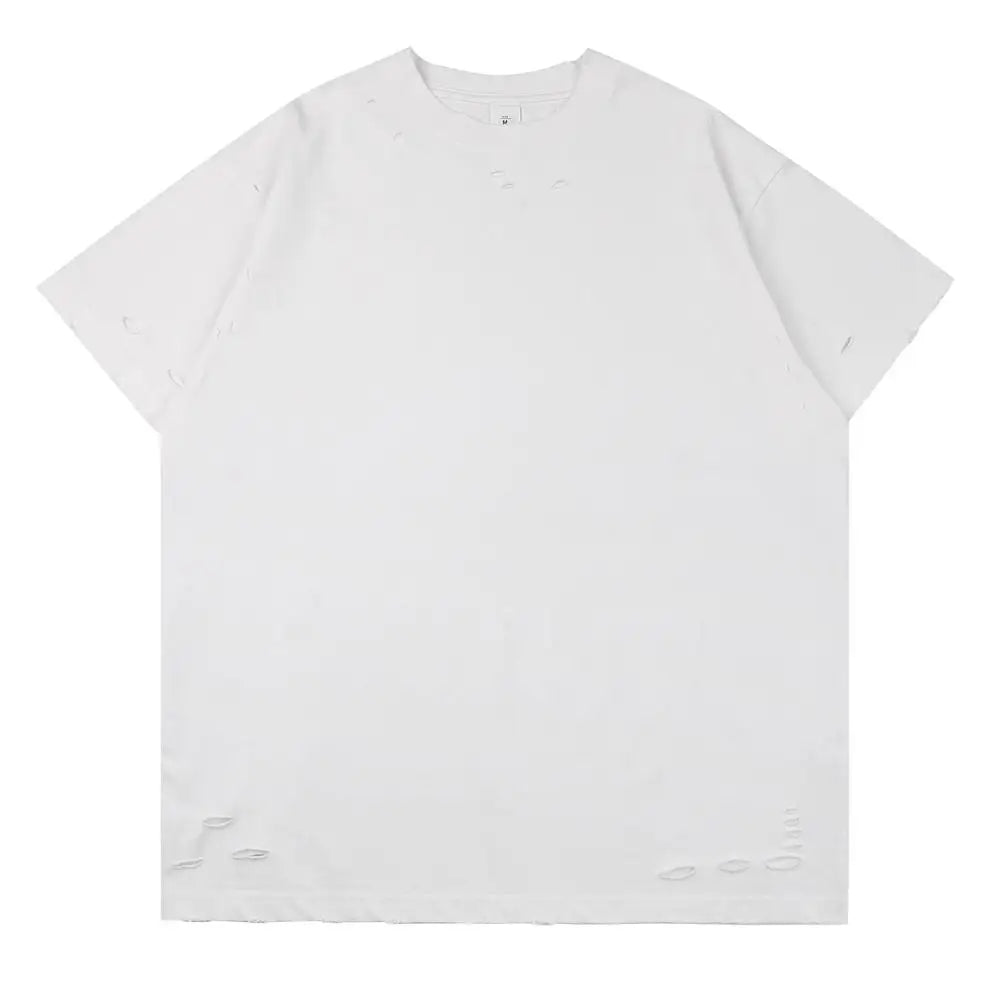 DIY Custom LOGO DIY 300gsm Heavy Thick Ripped Holes Short Sleeves T-shirt Solid Color Oversized Casual Summer Harakuju Tees
