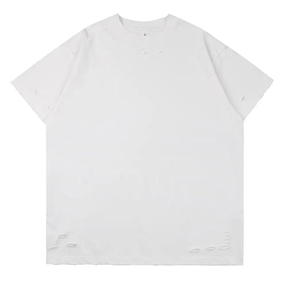 DIY Custom LOGO DIY 300gsm Heavy Thick Ripped Holes Short Sleeves T-shirt Solid Color Oversized Casual Summer Harakuju Tees
