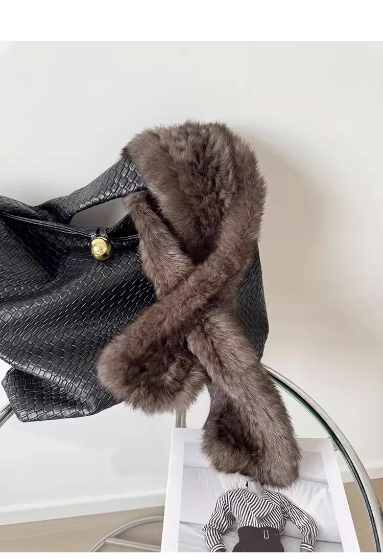Korean-quality sable color scarf Real rabbit fur scarves women's autumn and winter versatile woven sable hair scarf, fur collar