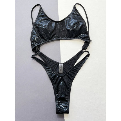 Snake Skin Tummy Cut Out Mini Mirco Thong Women Swimwear One Piece Swimsuit Female High Leg Cut Bather Bathing Suit Swim V5548