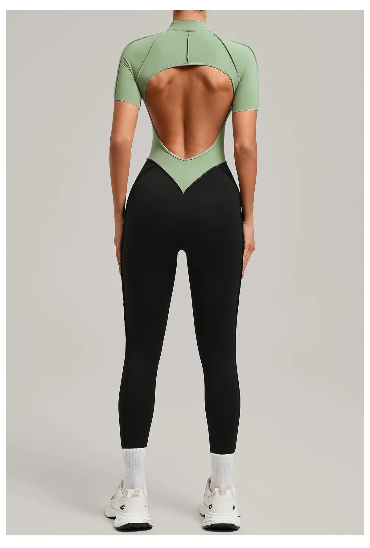 SOISOU Zipper Jumpsuit Women Nylon Clothing Sportswear Woman Gym Yoga Sport Sets Short Sleeve Workout Sets Women Tracksuit