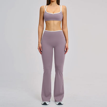 2PCS Workout Clothes Wide Leg Pant Yoga Suits Solid Color Bra Sports Set Gym Tracksuits Female Quick Dry Fitness Suit Sports Set