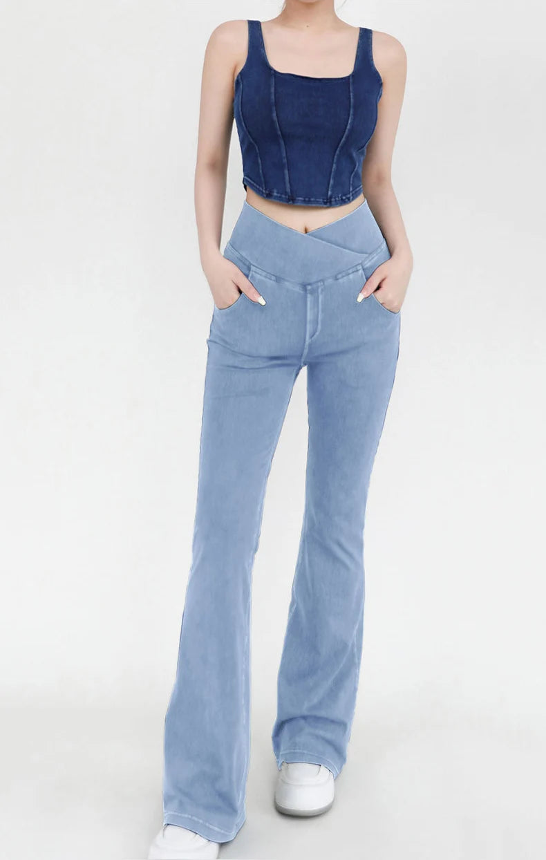 SOISOU Sexy Jeans For Women Leggings Yoga Pants Denim Bell-bottoms Soft Elastic Breathable High waist 4 Pockets Women's Pants