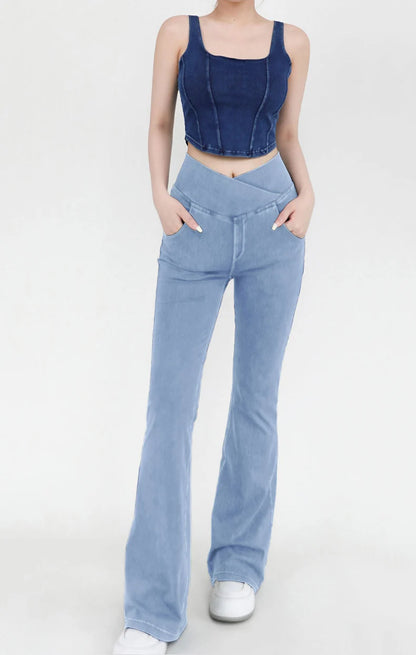 SOISOU Sexy Jeans For Women Leggings Yoga Pants Denim Bell-bottoms Soft Elastic Breathable High waist 4 Pockets Women's Pants