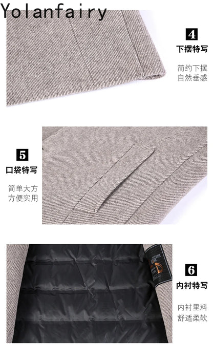 YOLANFAIRY 100% Cashmere Jacket for Men 2025 Autumn Winter Mid-length Wool Coats Man Clothing Casual Business Men's Woolen Coat