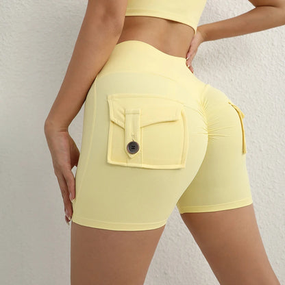 TRY TO BN Women Sport Shorts Pockets Gym Sexy High Waist Workout Push Up Booty Scrunch Biker Shorts Pants Fitness Cycling Tights