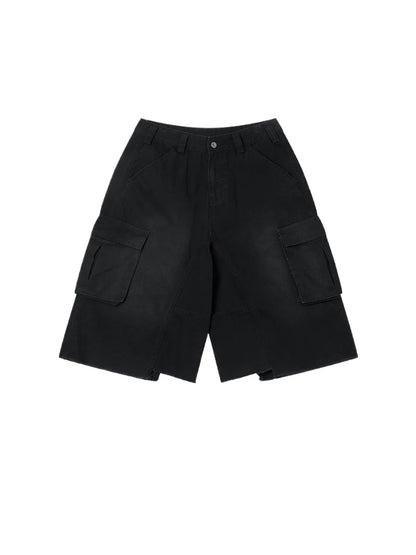 Custom LOGO men's 310G heavy 100% cotton summer American street multi-pocket retro washed old loose tooling seven-point shorts