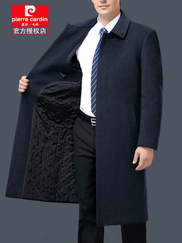 100% Cashmere Jacket Men Casual Business Men's Winter Coats Polo Collar Single Breasted Windbreaker Coat Casaco Masculino