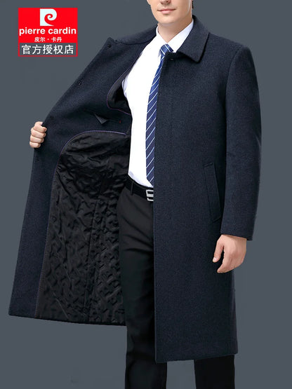 100% Cashmere Jacket Men Casual Business Men's Winter Coats Polo Collar Single Breasted Windbreaker Coat Casaco Masculino