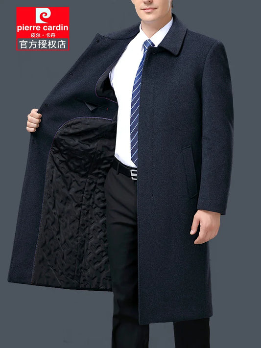 100% Cashmere Jacket Men Casual Business Men's Winter Coats Polo Collar Single Breasted Windbreaker Coat Casaco Masculino