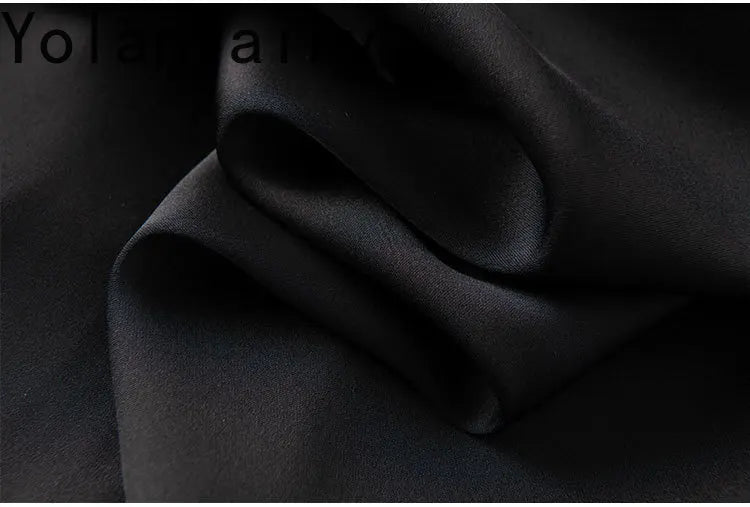 YOLANFAIRY 93% Real Mulberry Silk Shirts for Women Spring 2026 Elegant Solid Long Sleeve Shirt Woman Top Ribbon OL Blouses Trend