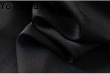 YOLANFAIRY 93% Real Mulberry Silk Shirts for Women Spring 2026 Elegant Solid Long Sleeve Shirt Woman Top Ribbon OL Blouses Trend